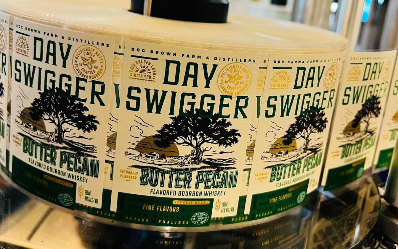 Doc Brown Farm and Distillers Day Swigger Butter Pecan labels